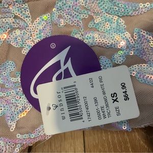 Tan dress with multicolored sequins. XS v cut neck line.